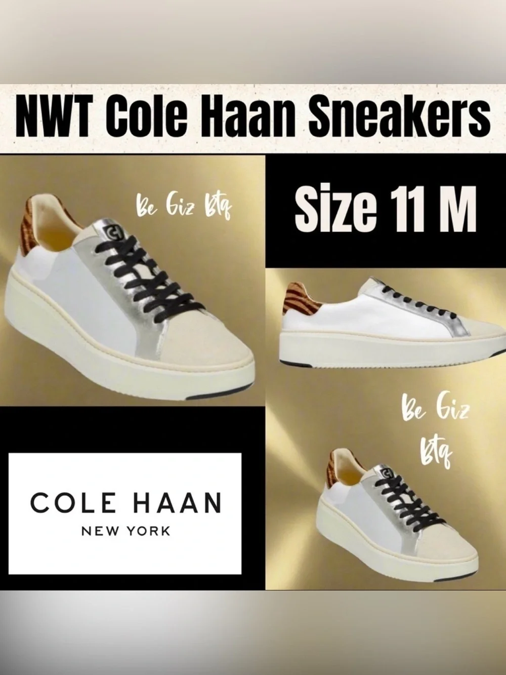 Cole Haan Grandpro Cloudfeel Topspin Leather & Faux Calf Hair Sneakers Size 11 M